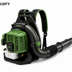 The RUXFY TurboJet E1800 Corded Electric Leaf Blower features a long directional blower tube, ergonomic handle, ventilated motor housing, and detachable concentrator nozzle for convenient everyday outdoor cleanup.