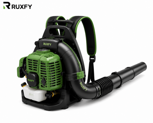 The RUXFY TurboJet E1800 Corded Electric Leaf Blower features a long directional blower tube, ergonomic handle, ventilated motor housing, and detachable concentrator nozzle for convenient everyday outdoor cleanup.