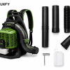 The RUXFY TurboJet E1800 Corded Electric Leaf Blower features a long directional blower tube, ergonomic handle, ventilated motor housing, and detachable concentrator nozzle for convenient everyday outdoor cleanup.
